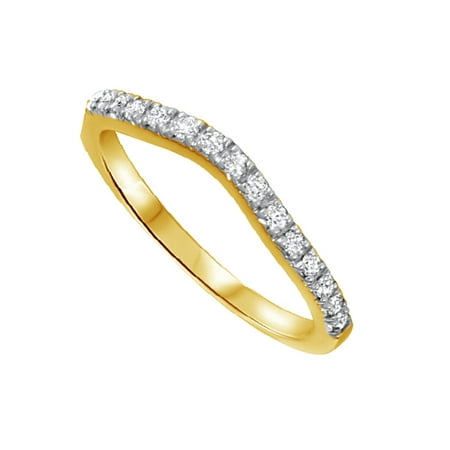 Round Cut White Natural Diamond Contour Ring for Women's in 10k Yellow Gold (1/3 Cttw)