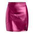 thumbnail image 5 of Wxolcjlv Womens Leather Mini Skirt High Waist Side Slit Slim Fit Skirts, 5 of 5