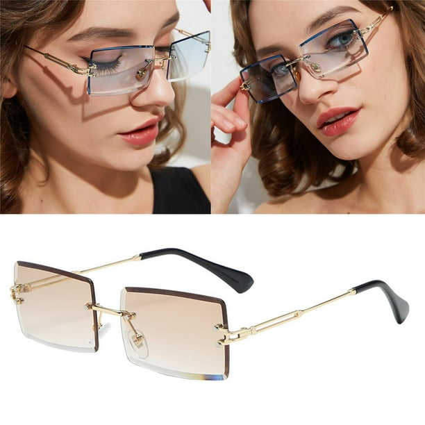 de sol Retr mujer y hombre cuadradas pequenas o montura sin montura lentes tenidas proteccion marron Soledad gafas de sol cuadradas sin montura Walmart en linea