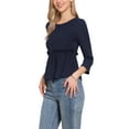 thumbnail image 4 of INSPIRE CHIC Peplum Top for Women's Crew Neck 3/4 Sleeve Ruffle Pullover Blouses XS Dark Blue, 4 of 5