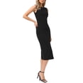 thumbnail image 4 of INSPIRE CHIC Ribbed Dress for Womens Boat Neck Sleeveless Fitted Bodycon Midi Dresses XS Black, 4 of 6