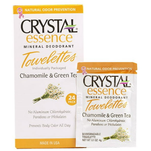 Crystal Essence Mineral Deodorant Towelettes, Chamomile and Green Tea