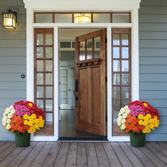 Aoyunhp Artificial Mums,5 Bundle Artificial Outdoor Sunset Mums Flowers - Uv Resistant,Realistic Mum Artificial Flowers,Artificial Flowers for Outdoors,Artificial Flowers,Fake Flowers,Fall Decor 12“