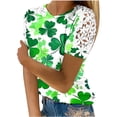 thumbnail image 1 of Camisas de Manga Corta para las Mujeres Impresión Cuello Redondo Suéter Encaje Blusa, Top Casual para el Hogar Y Diario, 1 of 1