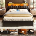 thumbnail image 6 of iSunirm Upholstered Twin Headboard with Hidden Drawer Storage, Full Size Bed Headboard with Power Outlet and LED Light, Free Standable, Sturdy and Stable Meta Frame, Noisy Free, Black, 6 of 7