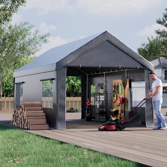 Mellcom 10x20 Carport ,Outdoor Portable Carport Garage with Sidewalls all Weather for Car,Storage,Tool room,Gray