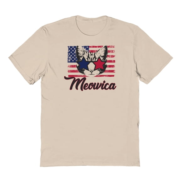 Americana Meowica Stars Graphic Sand Men's Cotton T-Shirt