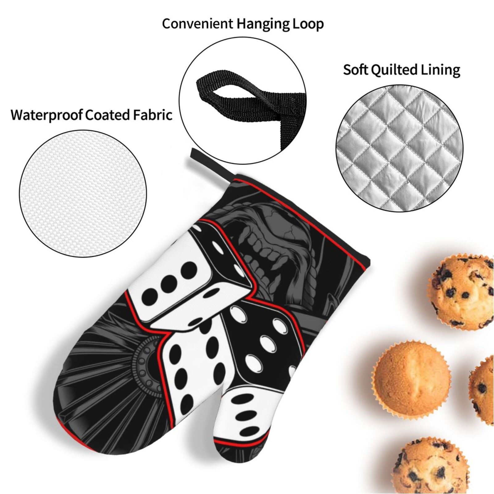 Dice Black White 4Pcs Oven Mitts and Pot Holders Sets Oven Kitchen Gloves Hot Pads for Cooking BBQ Baking Grilling