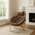 thumbnail image 2 of SSyao Saucer Chair with Removable Headrest, Folding Moon Chair for Adults, Oversized Comfy Reading Seat for Bedroom, Living Room, Dorm Room, Apartment (Beige), 2 of 12