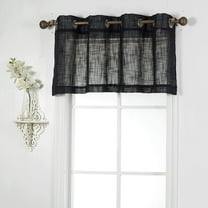 1 Piece Linen Look Semi Sheer Grommet Top Window Treatment Valance (18" Long, Black)