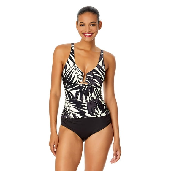 Anne Cole womens  Rectangle Ring Front Tri Tankini, l, Black