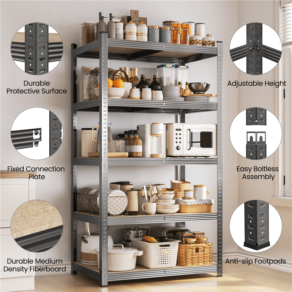 Alden Design 5-Shelf Boltless & Adjustable Steel Storage Shelf Unit, Dark Gray