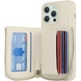 thumbnail image 5 of iPhone 14 pro Phone case Wallet with Zipper Card Holders for Women, iPhone 14 pro Case Wallet with Credit Card with Ring Kickstand Zipper Stand Case for iPhone14pro - Off-White, 5 of 17