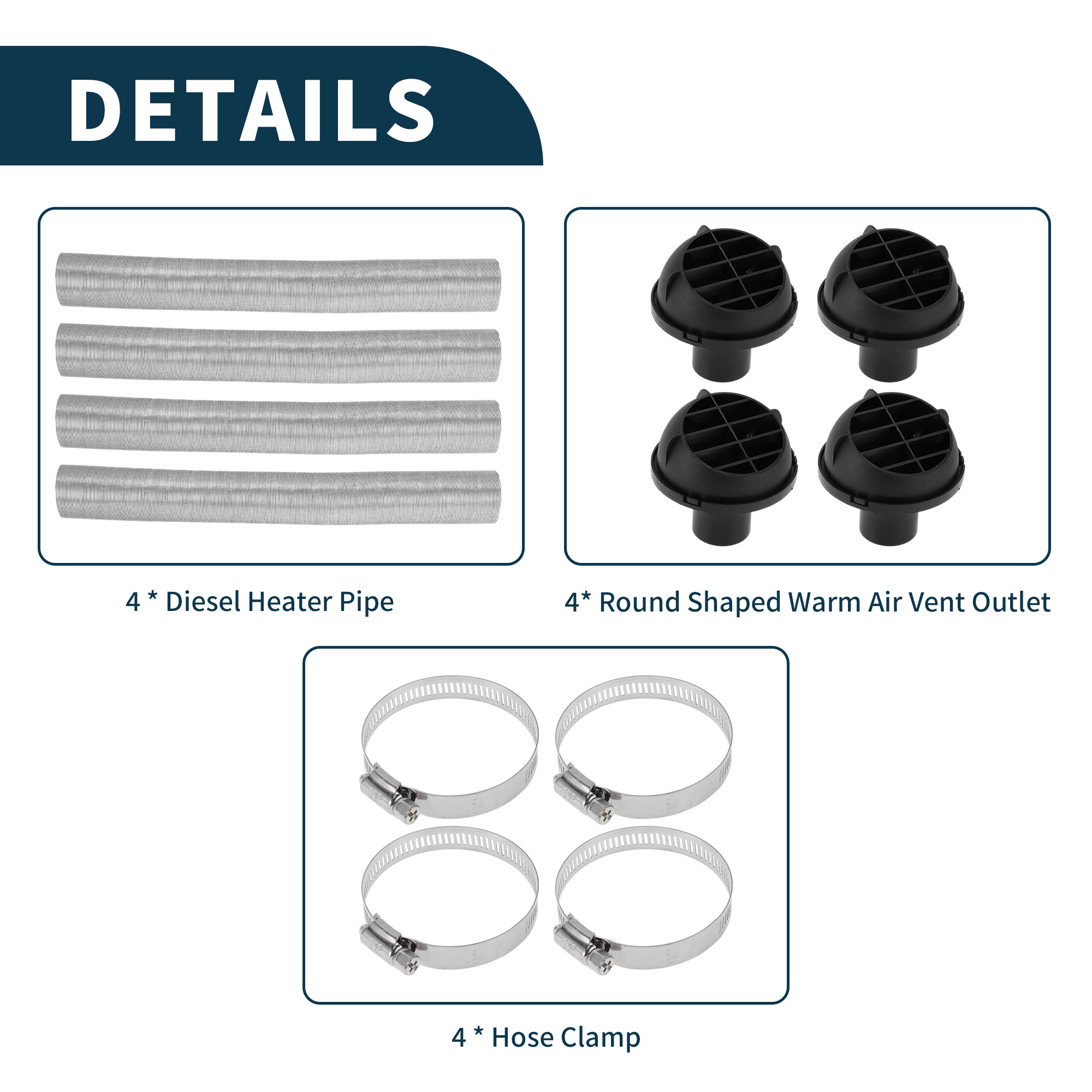 Unique Bargains 42mm Dia 80cm Car Heater Duct Kit Car Heater Duct Pipe Hose Set for Diesel Heater Silver Tone