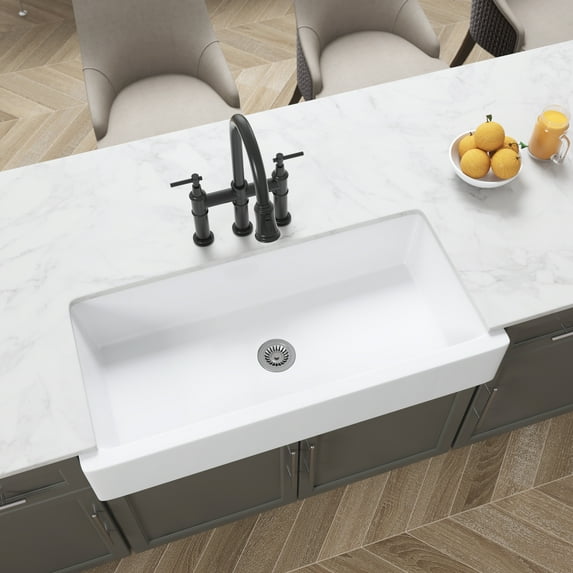 37"L x 19" W Creamic Farmhouse/Apron Front White Kitchen Sink