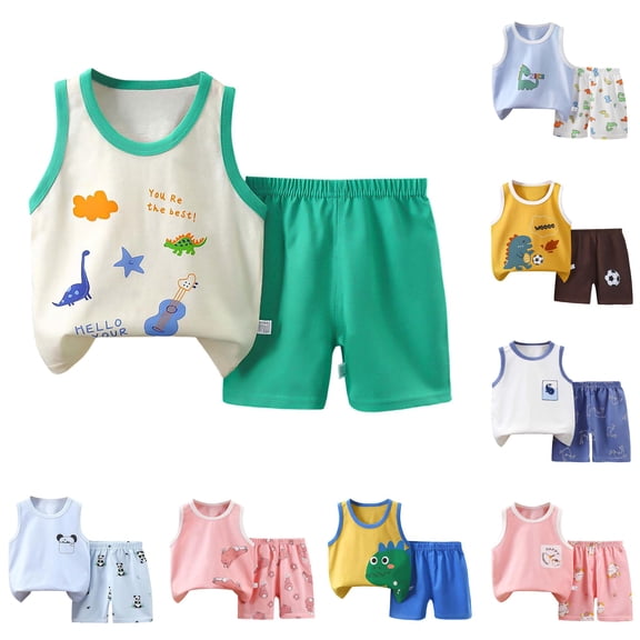 XAOFW Baby Boy Outfits Sleeveless Cartoon Print Tank Tops Shorts Kids Summer Casual Cute Clothing Sets 2-3 Years