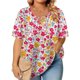 thumbnail image 2 of Tops de Manga Corta de Tamaño Más de las Mujeres, Blusas de Cuello en V Impresas de Verano de Moda para Uso Casual, Diario Y de Fiesta, 2 of 7
