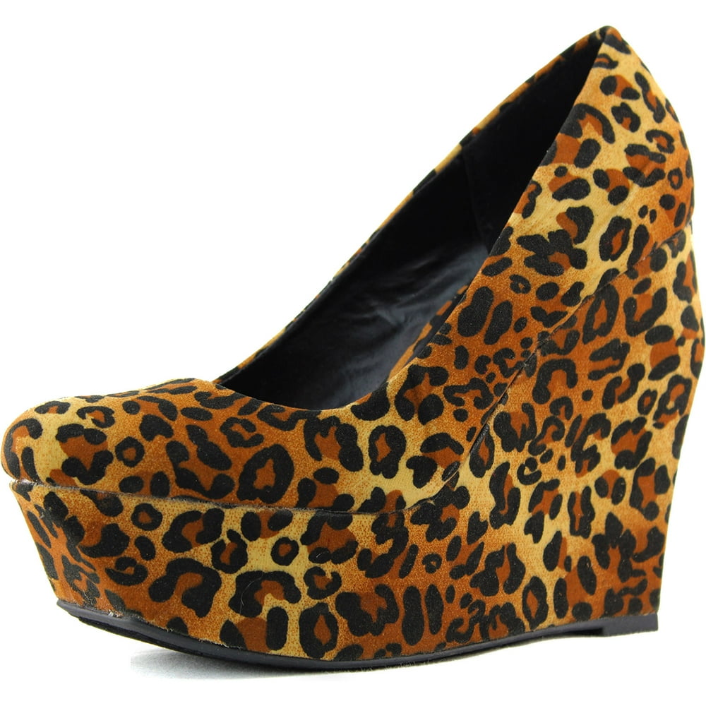 Qupid Qupid Taken01 Camel Leopard Velvet Wedges High