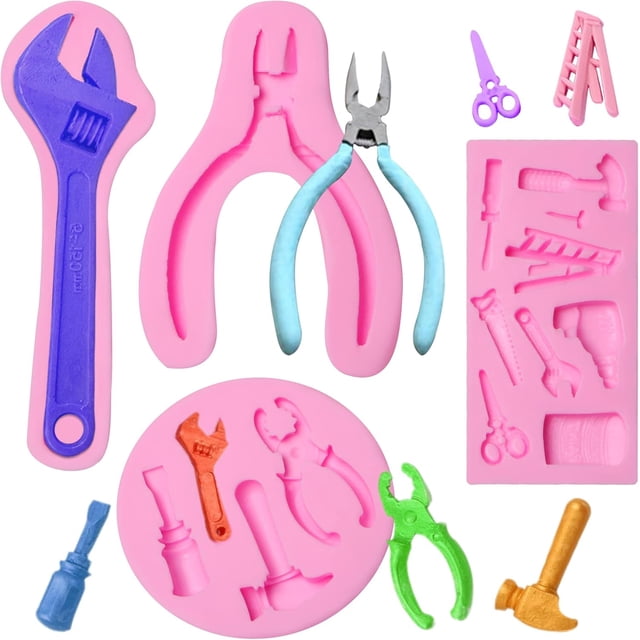 Hand Tools Fondant Silicone Molds, Construction Wrench Chocolate Molds, Hardware Hammer Kitchen Baking Molds for Cake Decoration Cupcake Topper Candy Sugar Craft Gum Paste Clay Resin