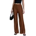 thumbnail image 2 of Women Satin Wide Leg Pants Hidden Elasticized Waistband Silk Casual Long Flowy Loose Trousers Brown XL, 2 of 9