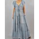 thumbnail image 3 of Vestido largo de mezclilla lavada para mujer, vestido holgado de verano con cordón, escote en V, manga corta, de mezclilla, con vuelo grande, vestido largo informal para mujer, 3 of 4