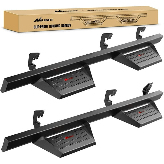 Nilight Running Boards for 2007-2018 Chevy Silverado GMC Sierra 1500 2007-2019 Chevy Silverado GMC Sierra 2500HD 3500HD Crew Cab 4 Inch Drop Side Steps Bolt-on Black Powder Coated, 2 Years Warranty