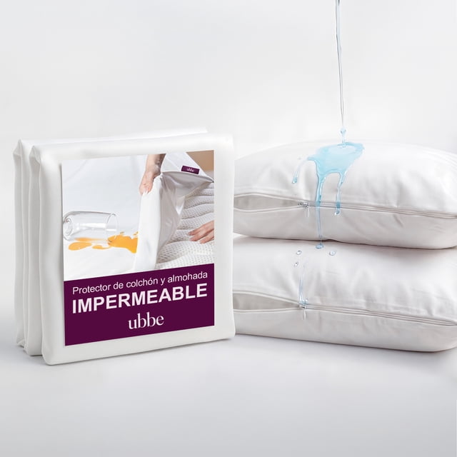Pack Protector de Colchón y Almohadas UBBE 100% Impermeables Hipoalergénicos, Antiácaros, Silenciosos y Transpirables, Tamaño Individual