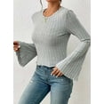 thumbnail image 6 of Women'S Bell Sleeve Crop Tops Dressy Casual Crewneck Lettuce Trim Ribbed Fitted Shirts Light Gray XL, 6 of 9