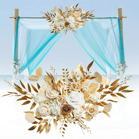 FXMLRLK Set Of 2 Pcs Wedding Artificial Welcome Sign Flowers Swag Arch Floral Garland Decorations White Beige Ceremony Reception Entrance Entryway Party Banquets Easel Wall Home Outdoor,Gold