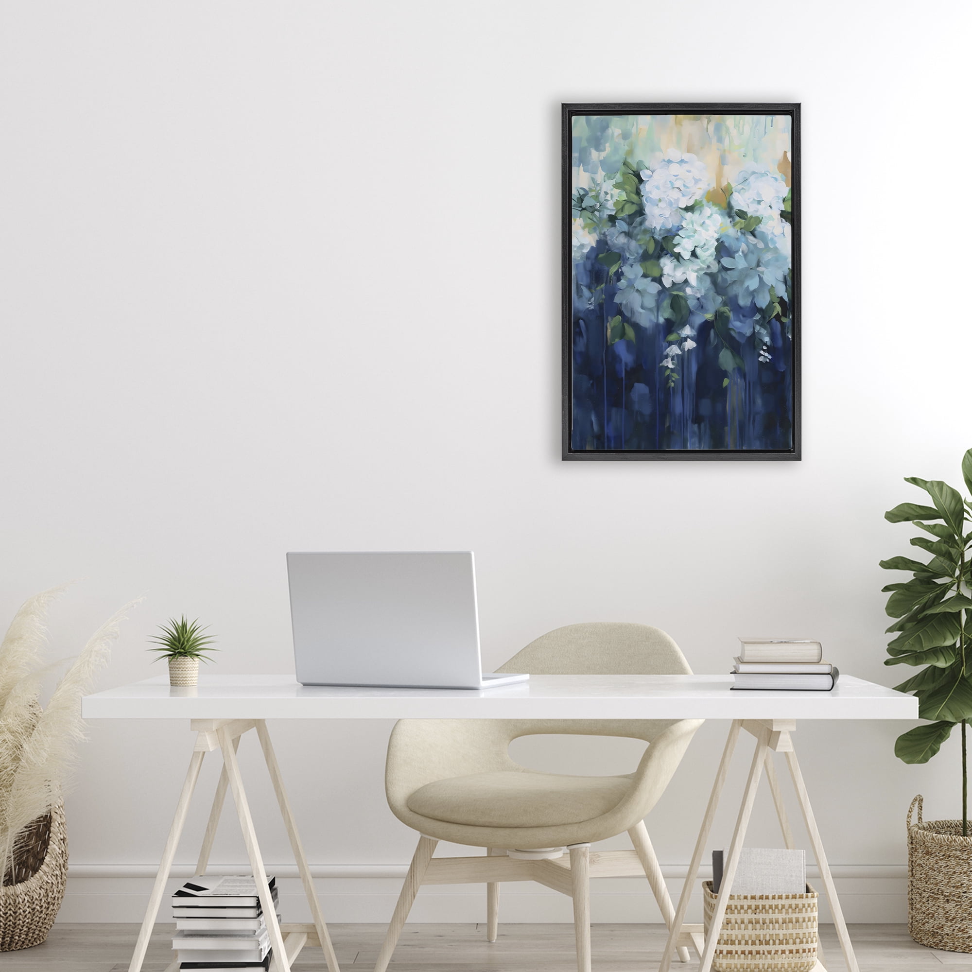 Stupell Industries Lush Blue Hydrangea Abstract Black Framed Floater Canvas Wall Art, design by Gina Kelly