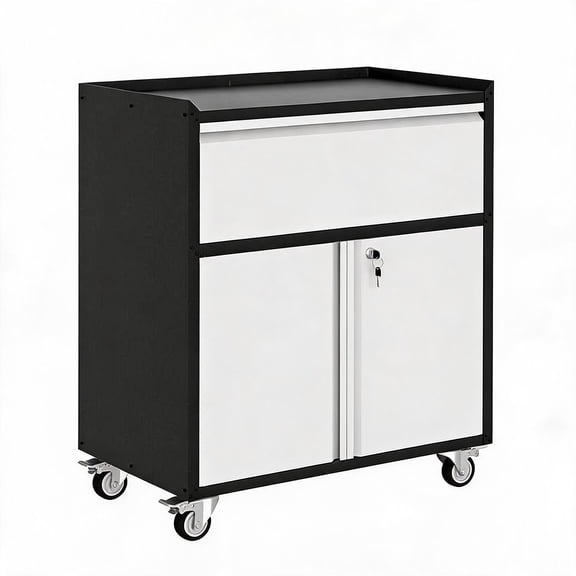 Garage Tool Storage Cabinet, Heavy Duty Metal Rolling Cabinet with Drawer, Adjustable Shelf, Lock & 4 Wheels, Tool Cart for Home Office Workshop, Grey