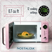 Nostalgia 0.7 cu ft Retro Microwave Oven, 700W Countertop Microwave Oven with LED Display, Pink