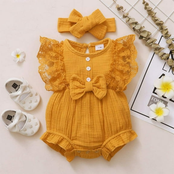 Xinhuaya Newborn Baby Girl Clothes Infant Romper Ruffle Sleeve Jumpsuit Bodysuit 0-3 Months