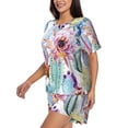 thumbnail image 2 of Easygdp Cactus Women's Pajama Set,Sleepwear with Buttoned Top and Elastic Waist Shorts, Ideal for Lounging, Yoga, Beach, and Casual Wear-Medium, 2 of 8