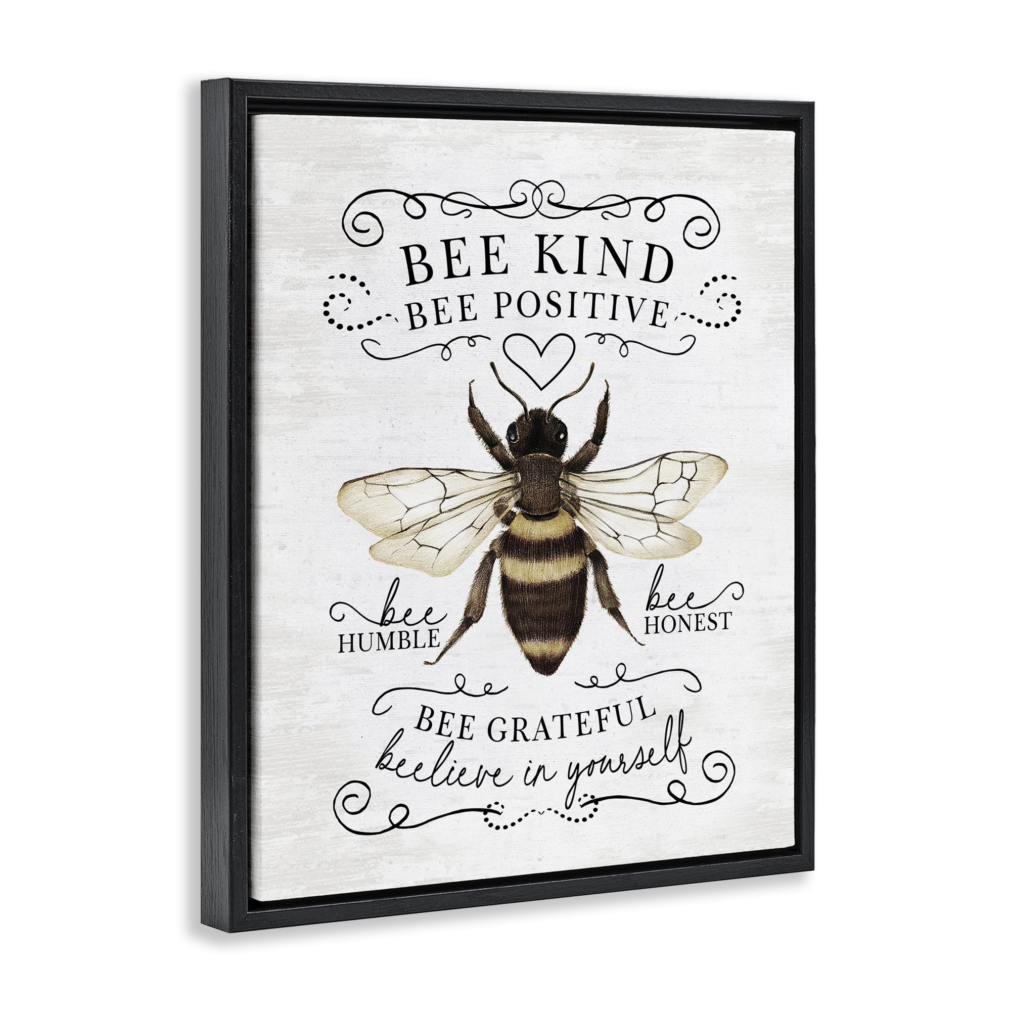 Stupell Industries Vintage Bee Phrases Animals & Insects Painting Black Floater Framed Canvas Art Print Wall Art, 17 x 21