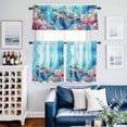 thumbnail image 2 of Ocean Turtle Kitchen Curtains Valances and Tiers Set of 3 Nautical Watercolor Blue Sea Coral Starfish Bubble Tier Curtains and Valance with Rod Pocket for Small Windows, 27.5"x36", 2 of 9