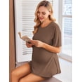 thumbnail image 4 of Ekouaer Women's Maternity Pajamas Sets 2 Piece Outfits Short Sleeve Shirts and Biker Shorts Pregnancy Loungewear Mama Clothes Dark Brown M, 4 of 7