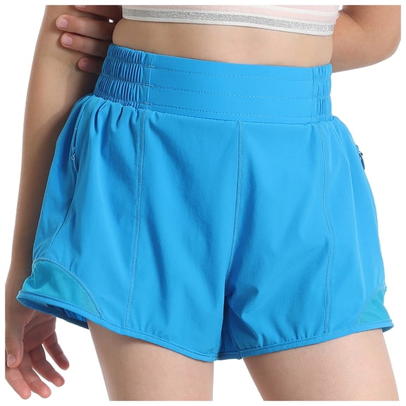 Staki Girls' Casual Shorts Girls Athletic Performance Running Shorts with Drawstring & Pockets 4-9Y(Blue,8-9 Years)