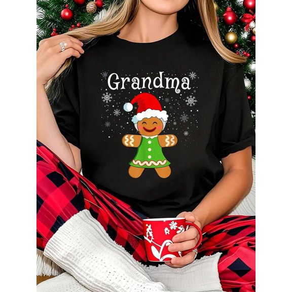 100% Cotton Women T-Shirt Grandma Gingerbread Shirt Women Family Matching Christmas T-Shirt