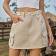 thumbnail image 2 of SMihono Denim Skirts for Women Mini Cargo Skirt Button High Rise Jean Skirts A Line Pencil Skirt Loose Skirt with Pockets Khaki 12, 2 of 5