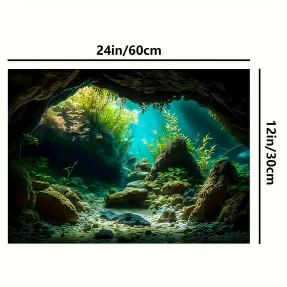 3D Underwater Cave Aquarium Background, Realistic Rock Habitat Decor, Reusable Adhesive Easy Apply, for Fish Tanks & Reptile Terrariums