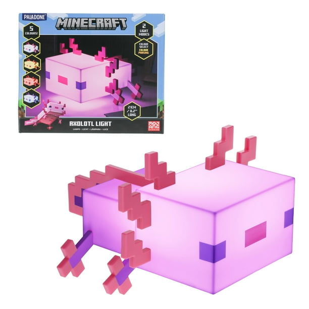 Paladone Minecraft Axolotl Light, cinco modos de color, lámpara Minecraft para decorar tu escritorio de juegos o mesita de noche