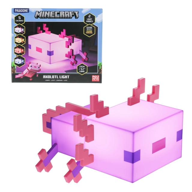 Paladone Minecraft Axolotl Light, cinco modos de color, lámpara Minecraft para decorar tu escritorio de juegos o mesita de noche