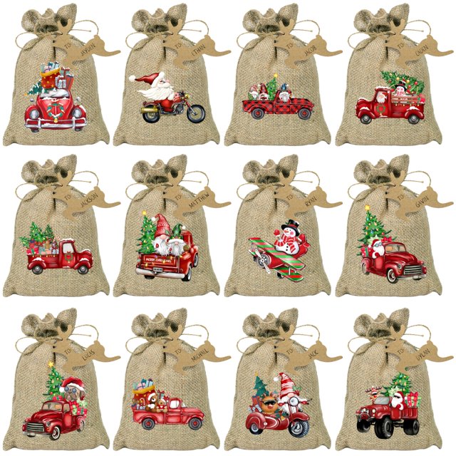 Bolsas de regalo de arpillera navideñas BORAMDO, 24 unidades, 13 x 18 cm