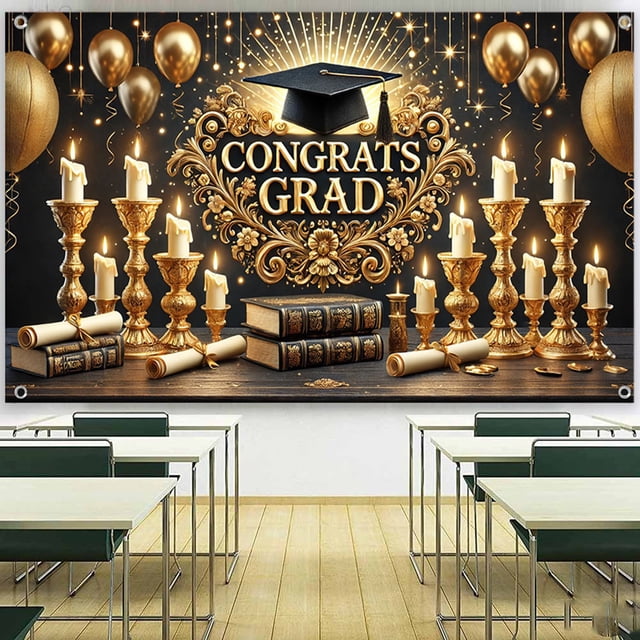 Danhjin Fond Polyester Félicitations Grad Backd Grad Backd Collation des Grades Décorations Backd Backdrop