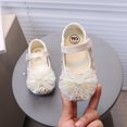 thumbnail image 2 of Gelikeya Toddler Dress Shoes Baby Mary Jane Flat for Girls with Bowknot Cotton Princess Dress Crib Wedding Shoes, Beige, 2 of 5