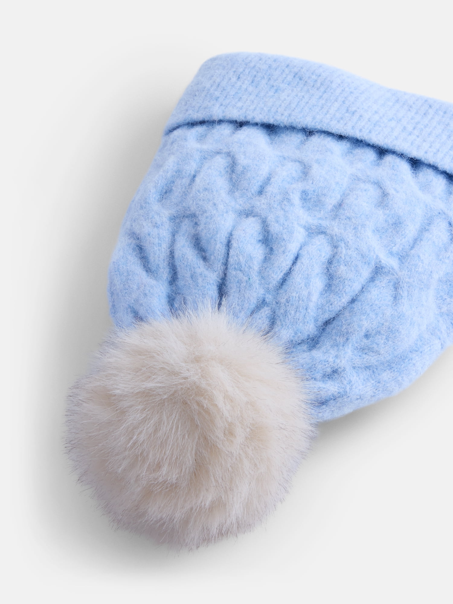 Scenario Women's Cable Knit Pom Beanie, Polished Blue