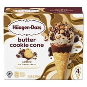 Haagen Dazs Coffee Butter Cookie Ice Cream Cone Dessert, Kosher, 4 Count, 14.8 oz
