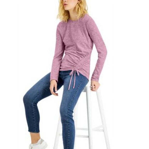 MSRP $60 Inc International Concepts Metallic Side-Ruched Knit Top Pink Size XS