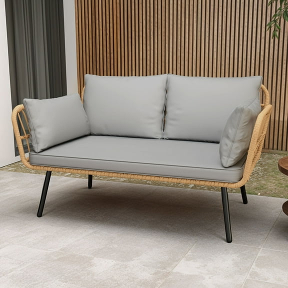 Uforic Patio Loveseat Sofa, All-Weather Wicker 2-Seat Sofa Chair with Cushions - Gray